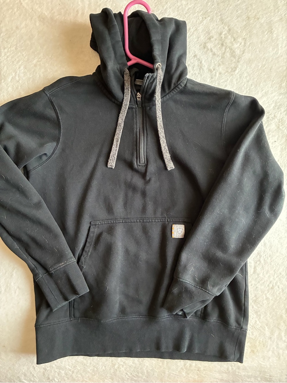 Ariat Black Half-Zip Pullover Hoodie with Gray Drawstrings